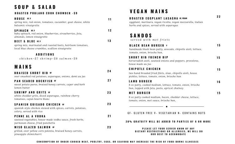 metropolitan kitchen and lounge menu