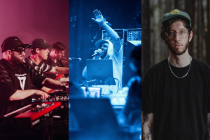 photos of Big Gramatik, Pretty Lights, and Of The Trees side by side