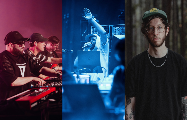photos of Big Gramatik, Pretty Lights, and Of The Trees side by side